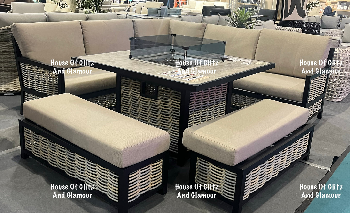 Madason Aluminium 10 Seater Corner Fire Pit Dining Table Set