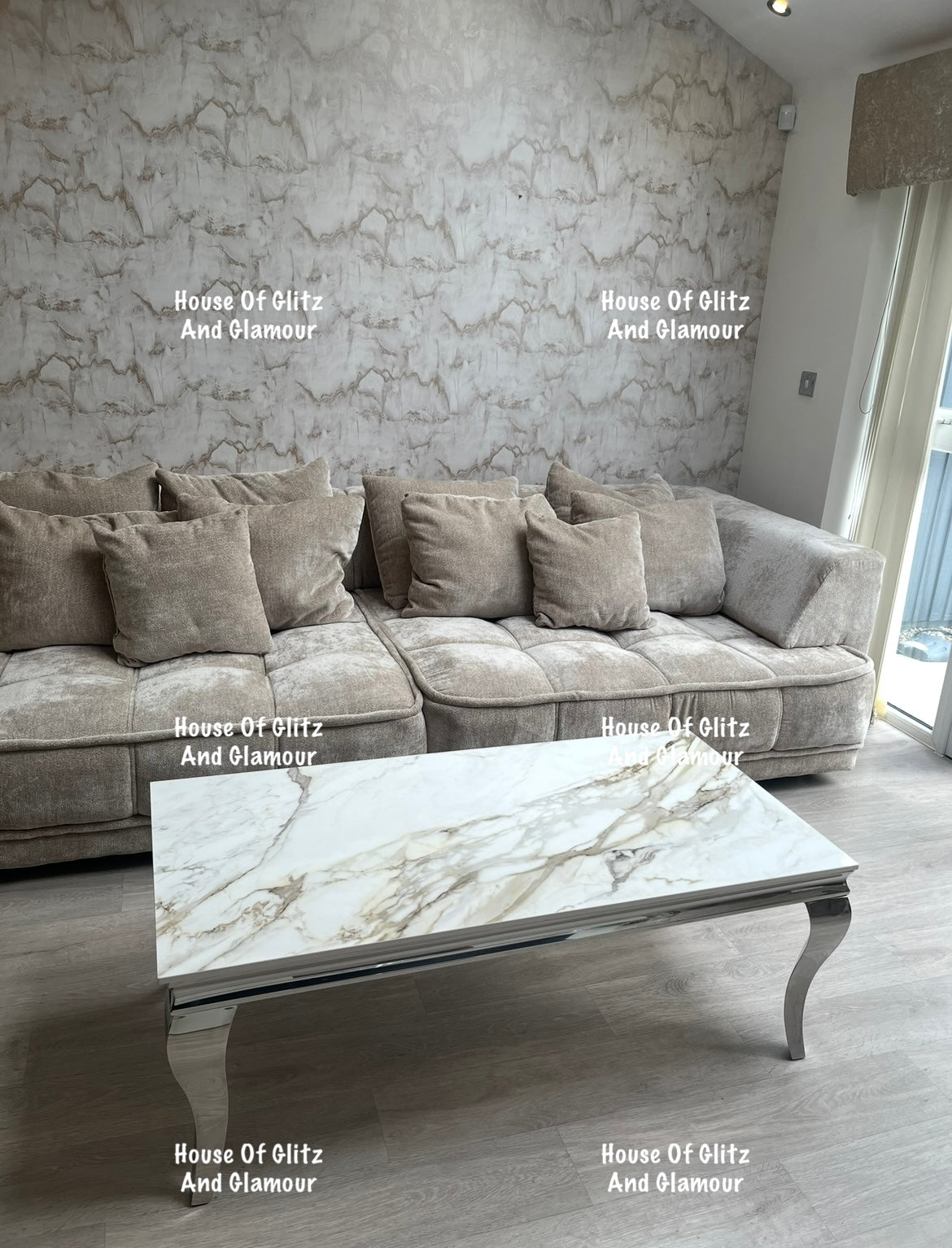 Louis Kata Gold Ceramic & Chrome Coffee Table 120cm x 60cm x 42cm