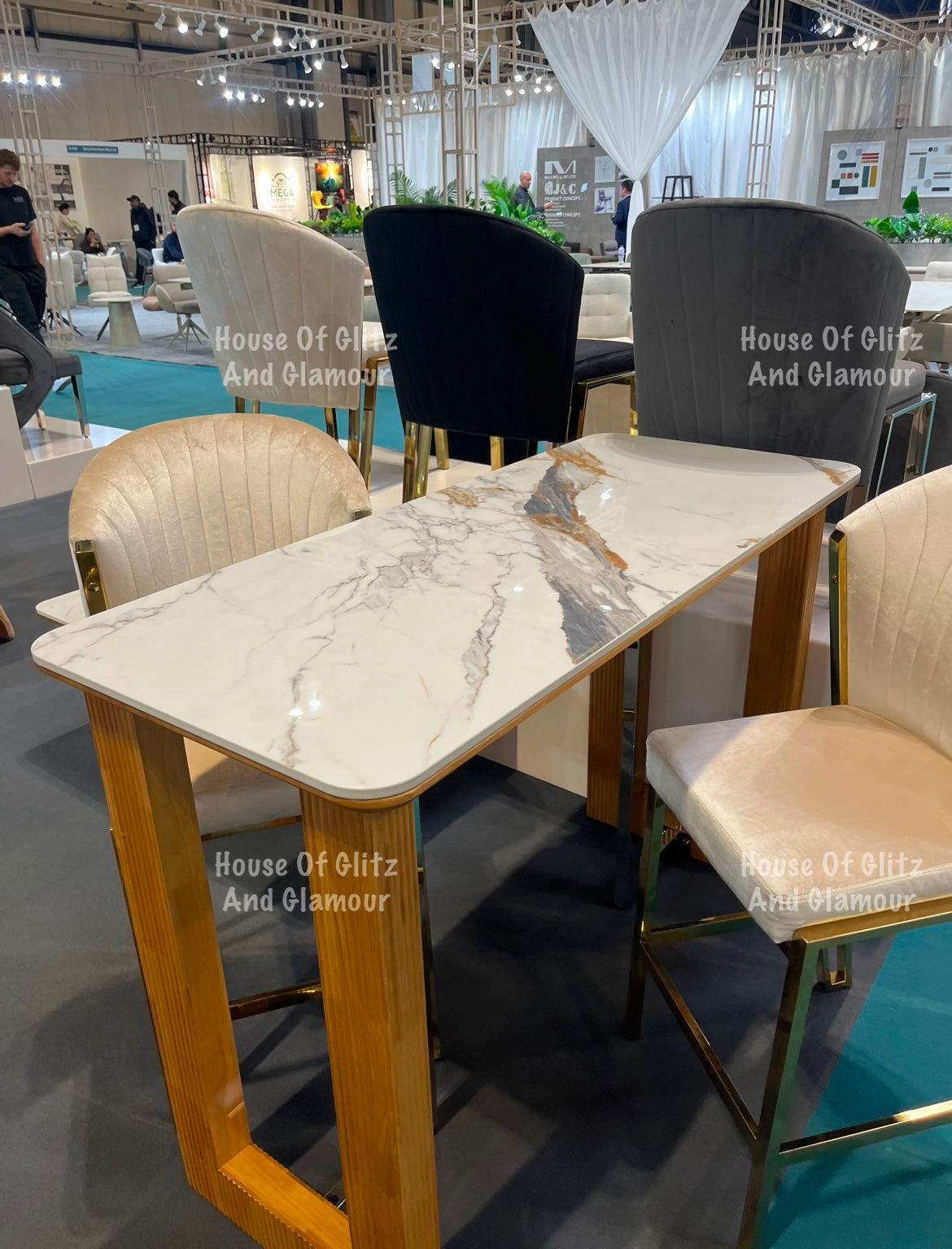 Fabi Black Velvet And Gold Breakfast Stool / Bar Stool