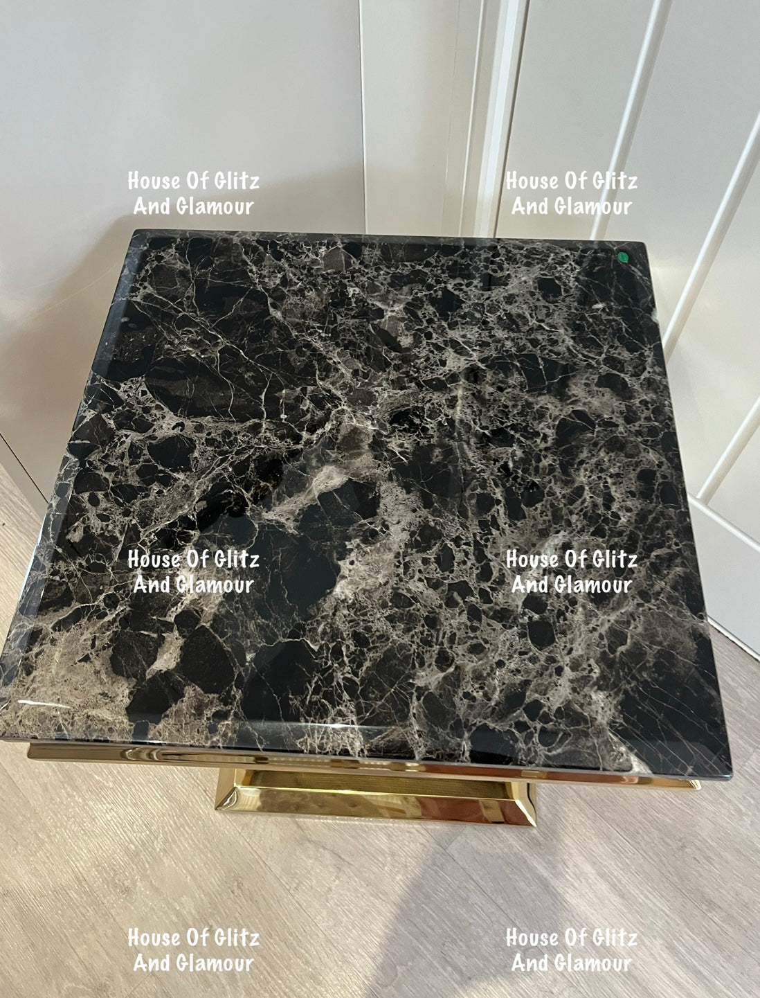 Arianna Black Marble & Gold Circular Lamp / Side Table 50cm x 50cm
