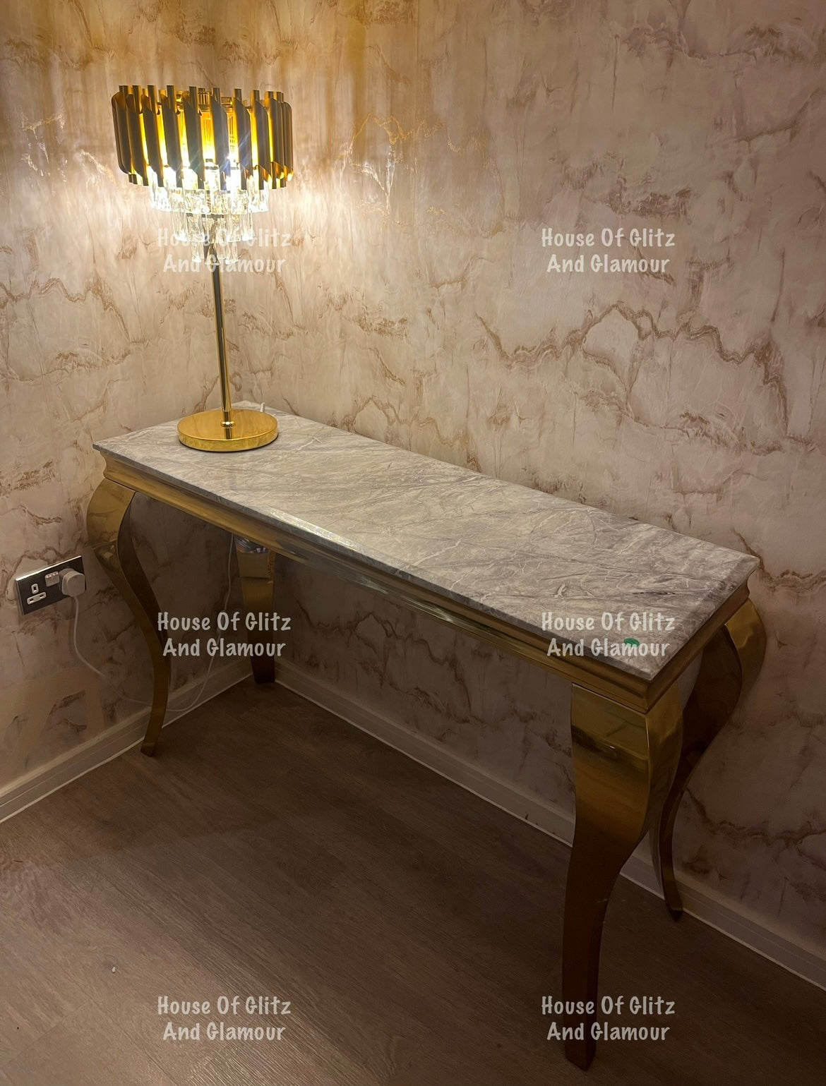 Louis Gold Console Table With Grey Marble Top  120cm x 40cm x 75cm