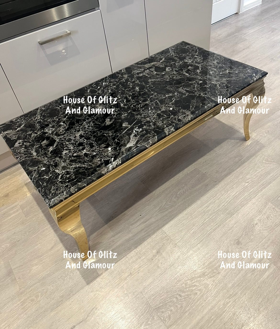 Louis Gold Coffee Table With Black Marble Top  120cm x 60cm x 42cm