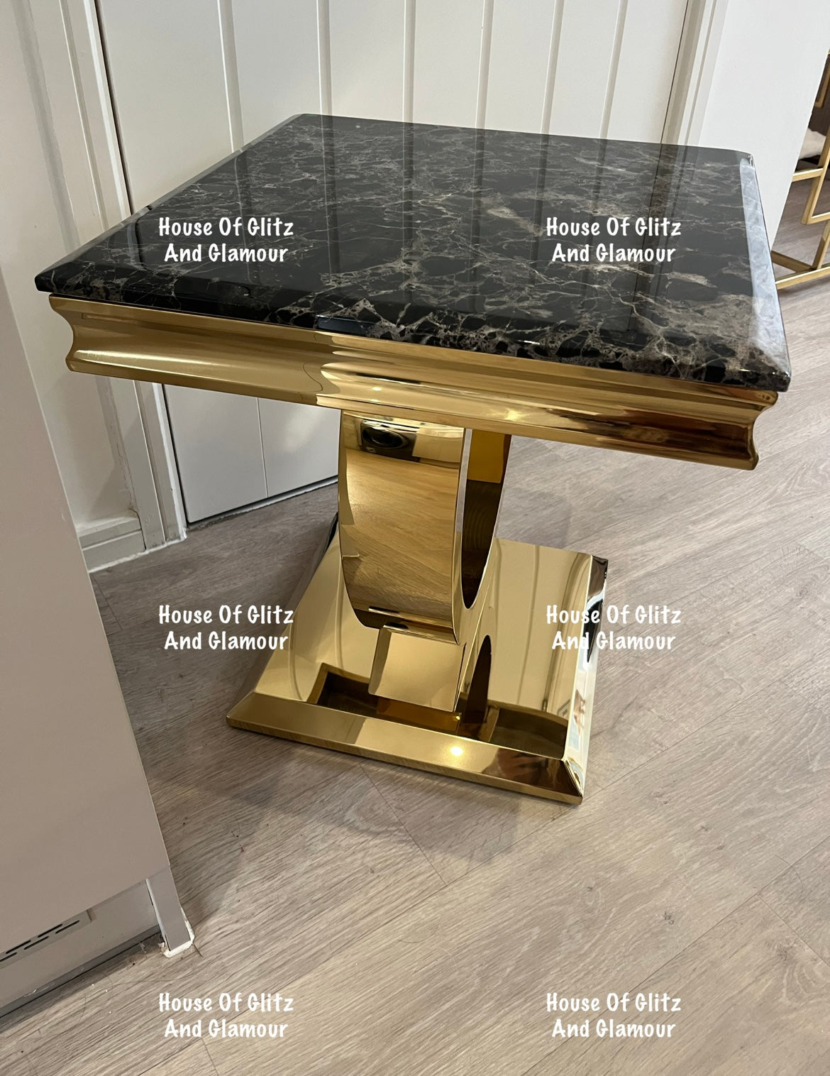 Arianna Black Marble & Gold Circular Lamp / Side Table 50cm x 50cm