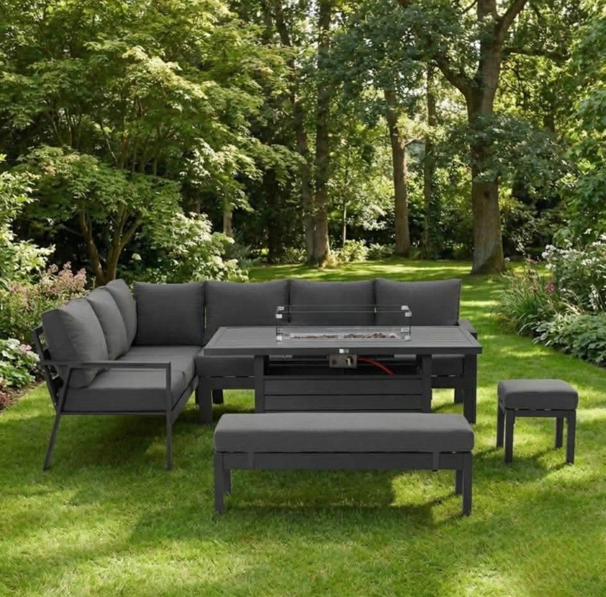 Dakota Black Aluminium 10 Seater Corner Fire Pit Dining Set