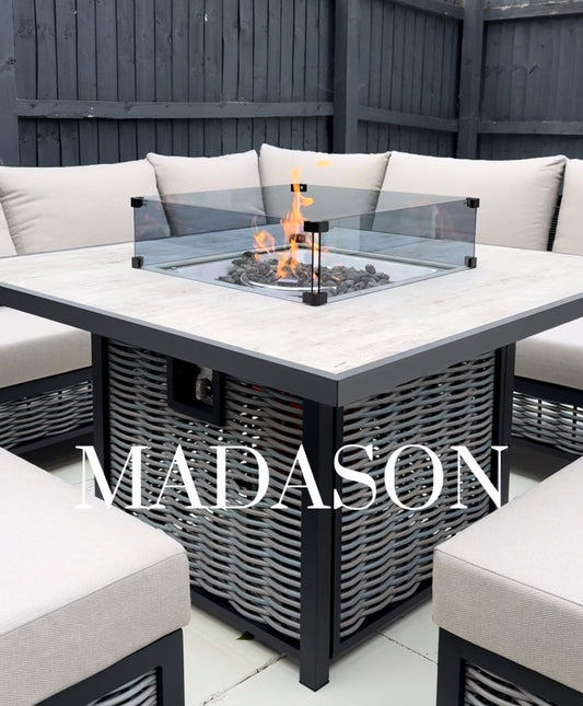 Madason Aluminium 10 Seater Corner Fire Pit Dining Table Set