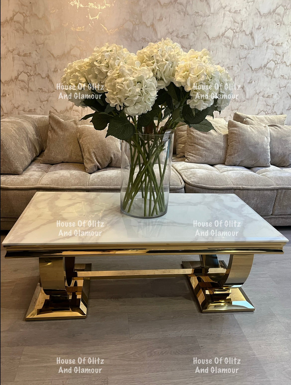 Arianna Gold & White Marble Circular Base Coffee Table 130cm x 70cm x 42cm