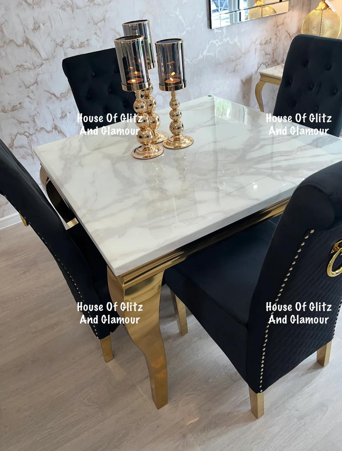 Louis White And Grey Marbke Dining Table With Gold Legs 1m 1.3m 1.4m 1.6m 1.8m