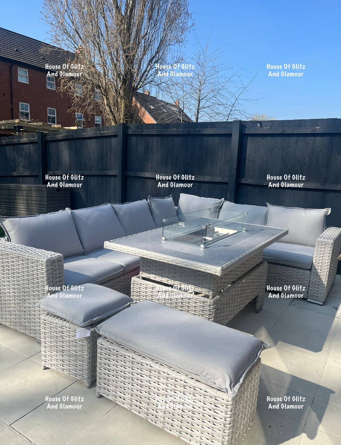 Santiago Grey Rattan 8 Seater Corner Rising Dining Table Set