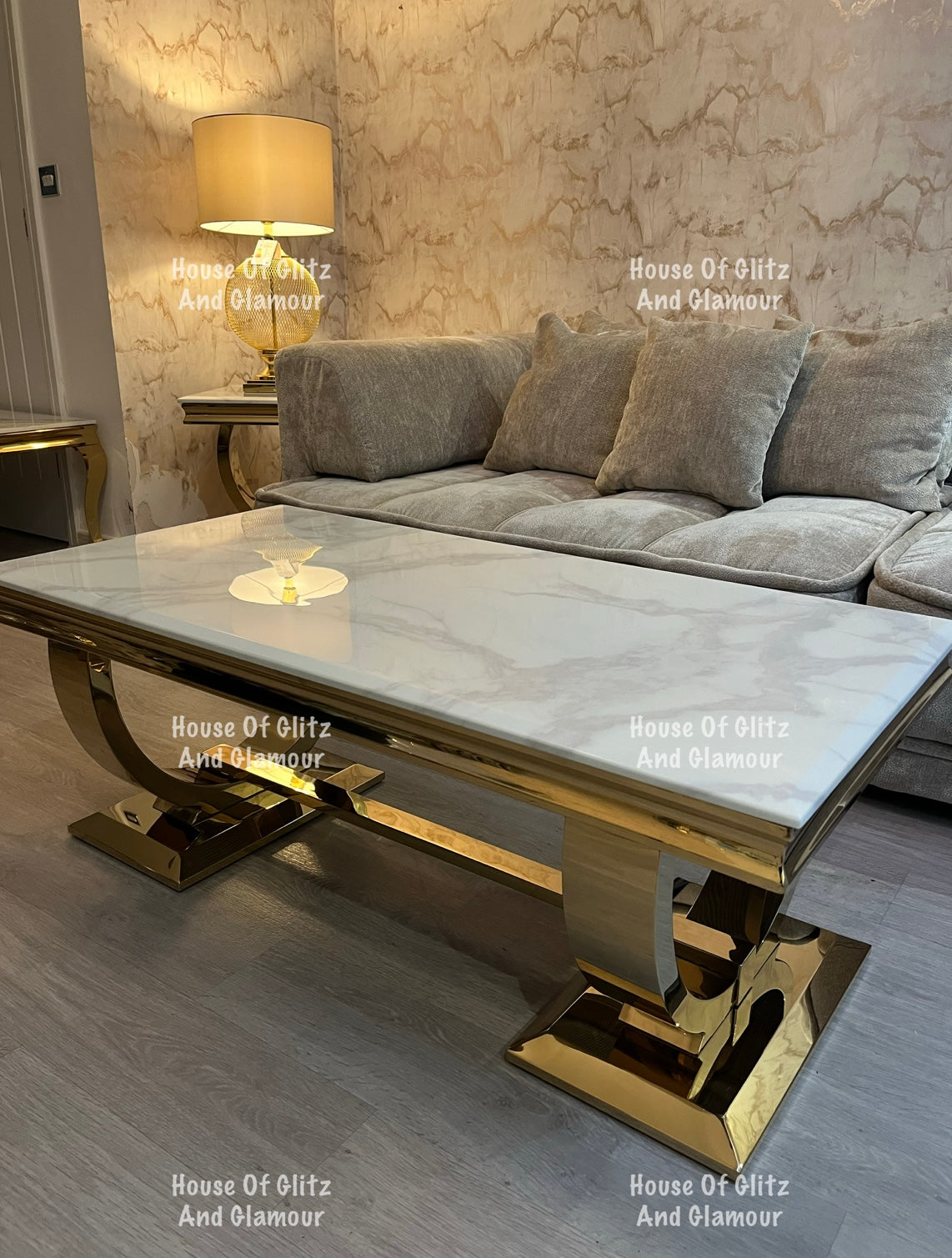 Arianna Gold & White Marble Circular Base Coffee Table 130cm x 70cm x 42cm