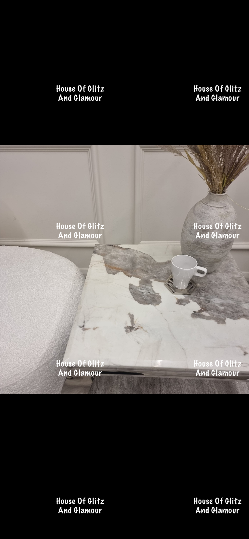 Louis Cream Side Table With Chrome Legs And Pandora Marble Top (60cm x 60cm)