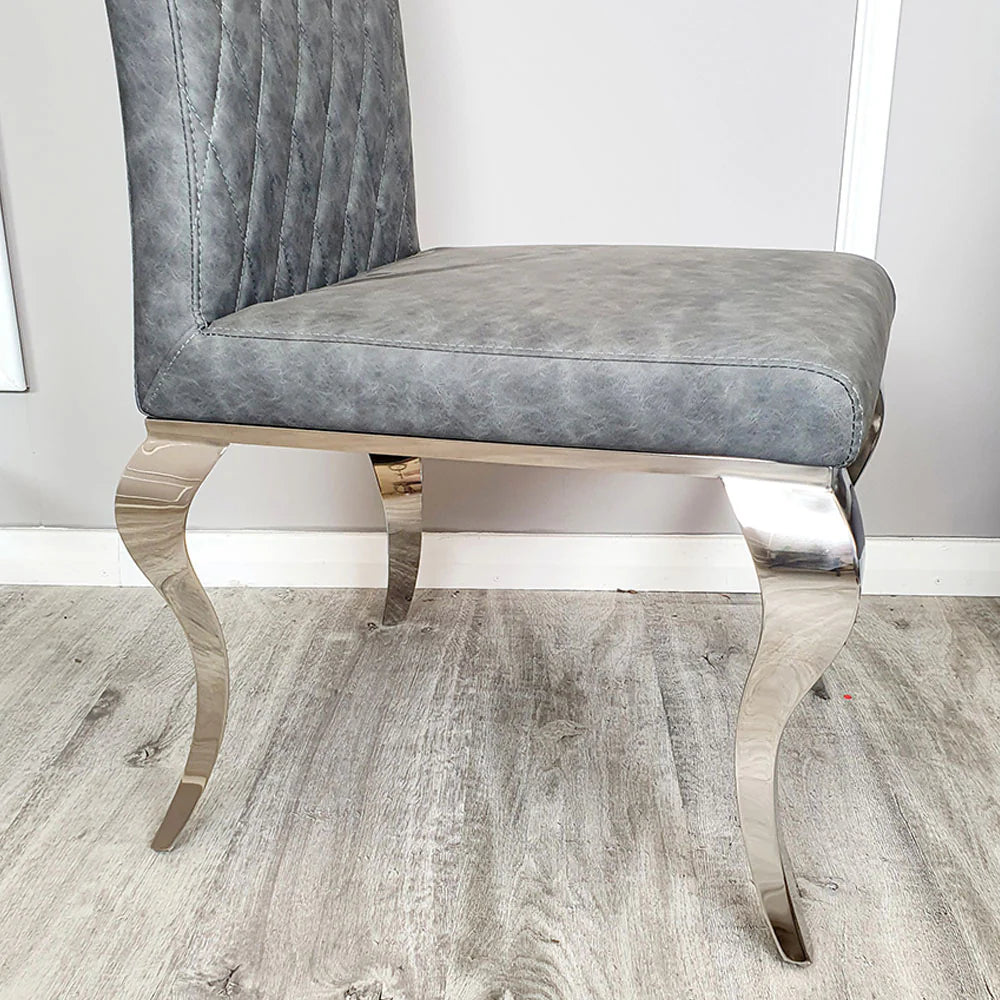 Lia Grey High Back Leather Cross Stitch Dining Chair