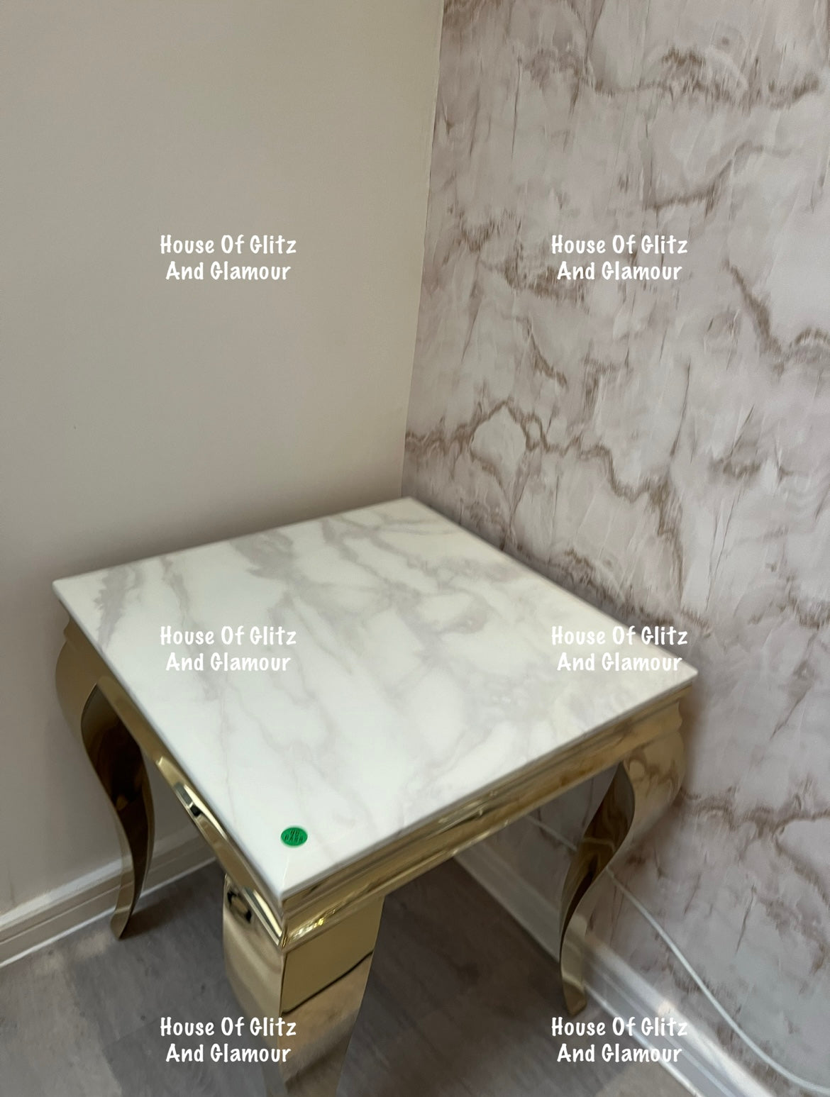 Louis Gold Lamp Table With White Marble Top 50cm x 50cm