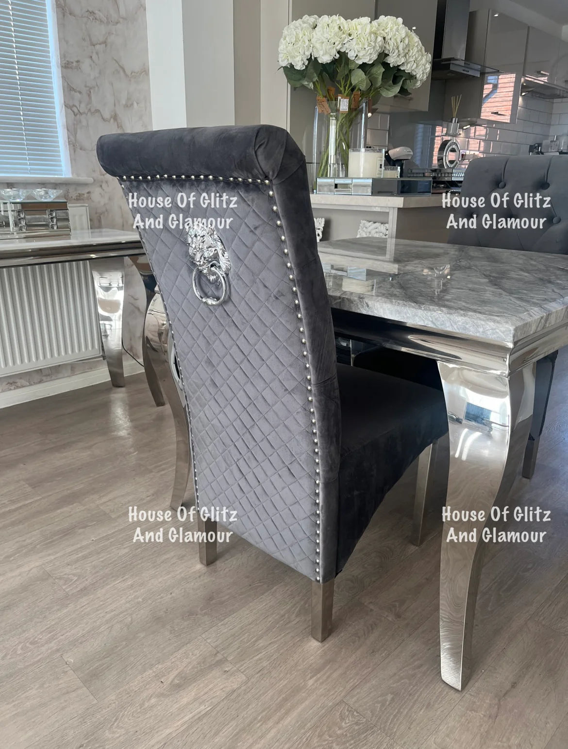 Louis Grey Marble Dining Table – Silver Frame