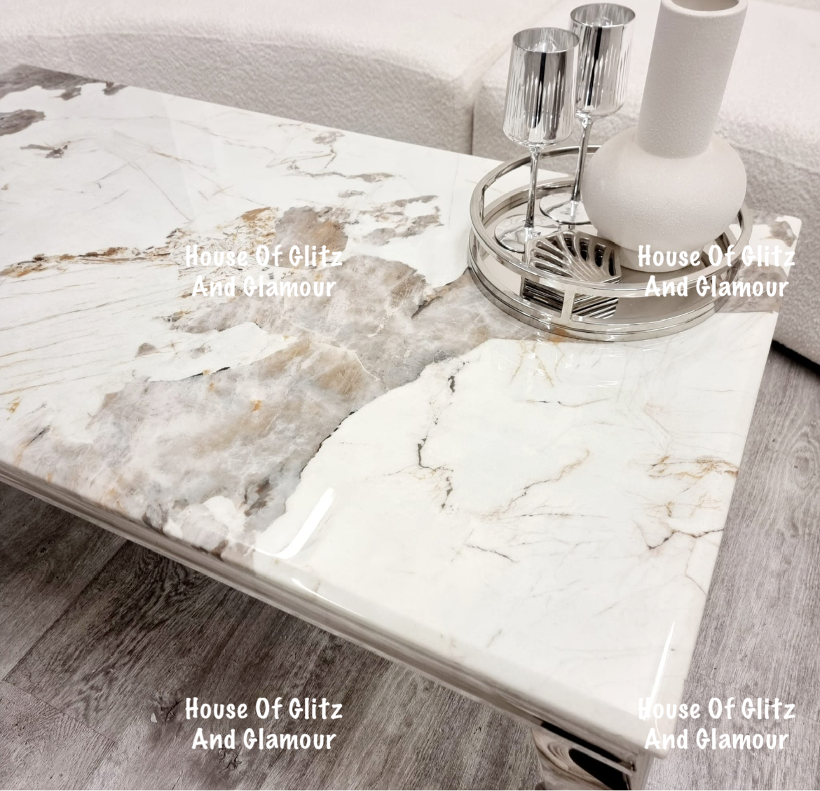 Louis Cream Coffee Table With Chrome Legs And Pandora Sintered Top (130cm x 70cm)