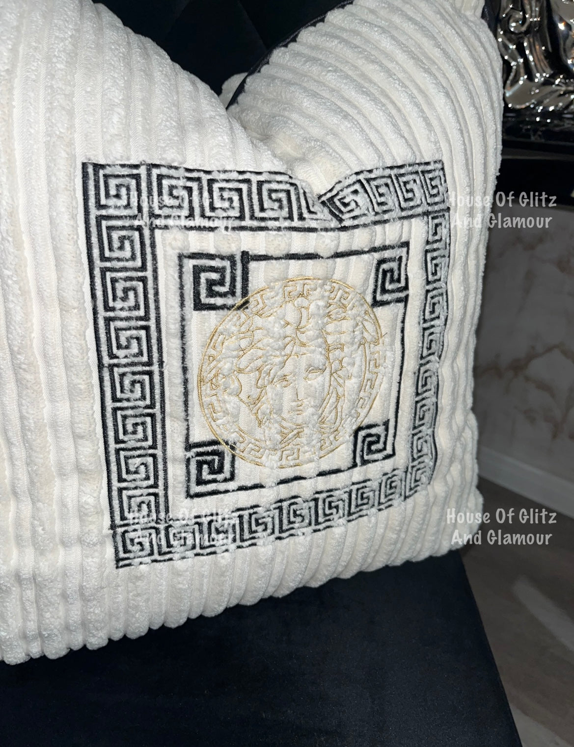 Medusa Cushion in Cream & Black