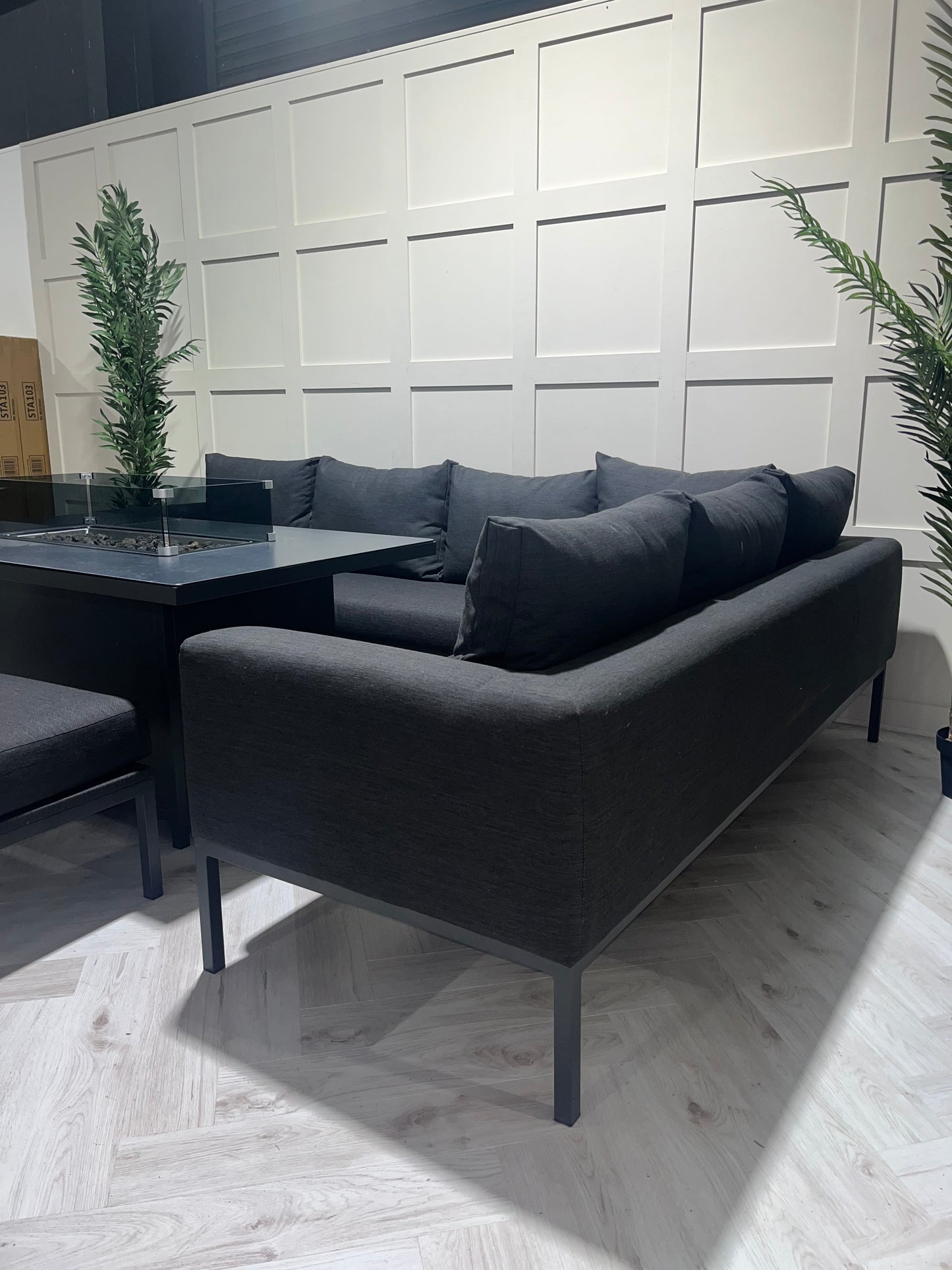 Vancouver Aluminium Firepit Garden Corner Sofa Dining Table Set