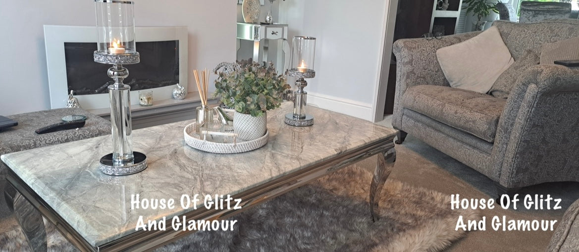 Louis Grey Marble & Stainless Steel Coffee Table 120cm x 60cm x 42cm