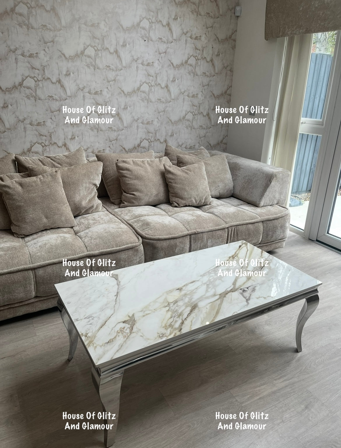 Louis Kata Gold Ceramic & Chrome Coffee Table 120cm x 60cm x 42cm