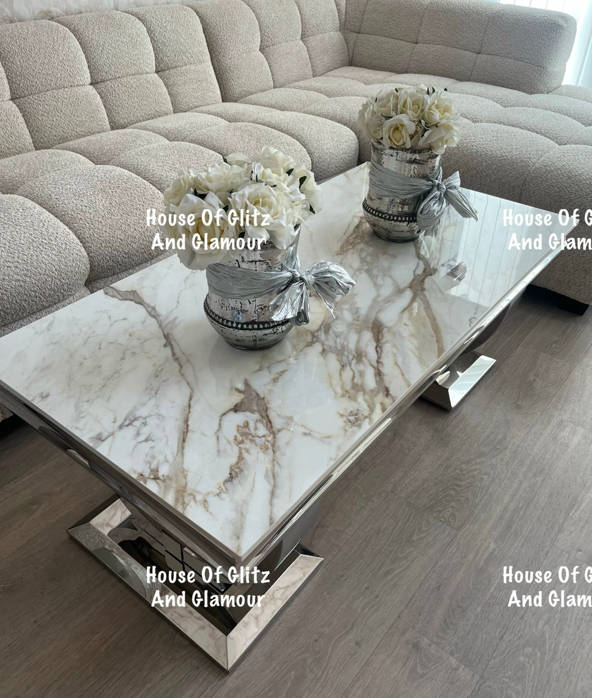 Arianna Kata Gold Sintered Stone & Stainless Steel Circular Base Coffee Table 120cm x 60cm x 42cm (Copy)