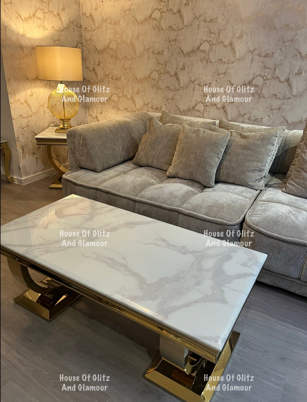 Arianna Gold & White Marble Circular Base Coffee Table 130cm x 70cm x 42cm
