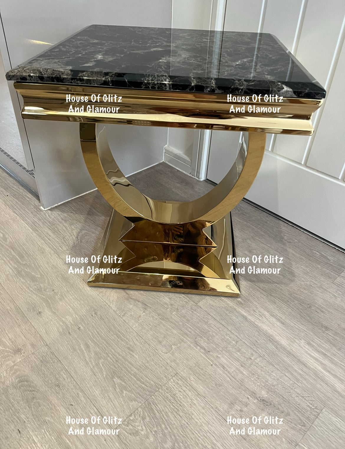 Arianna Black Marble & Gold Circular Lamp / Side Table 50cm x 50cm