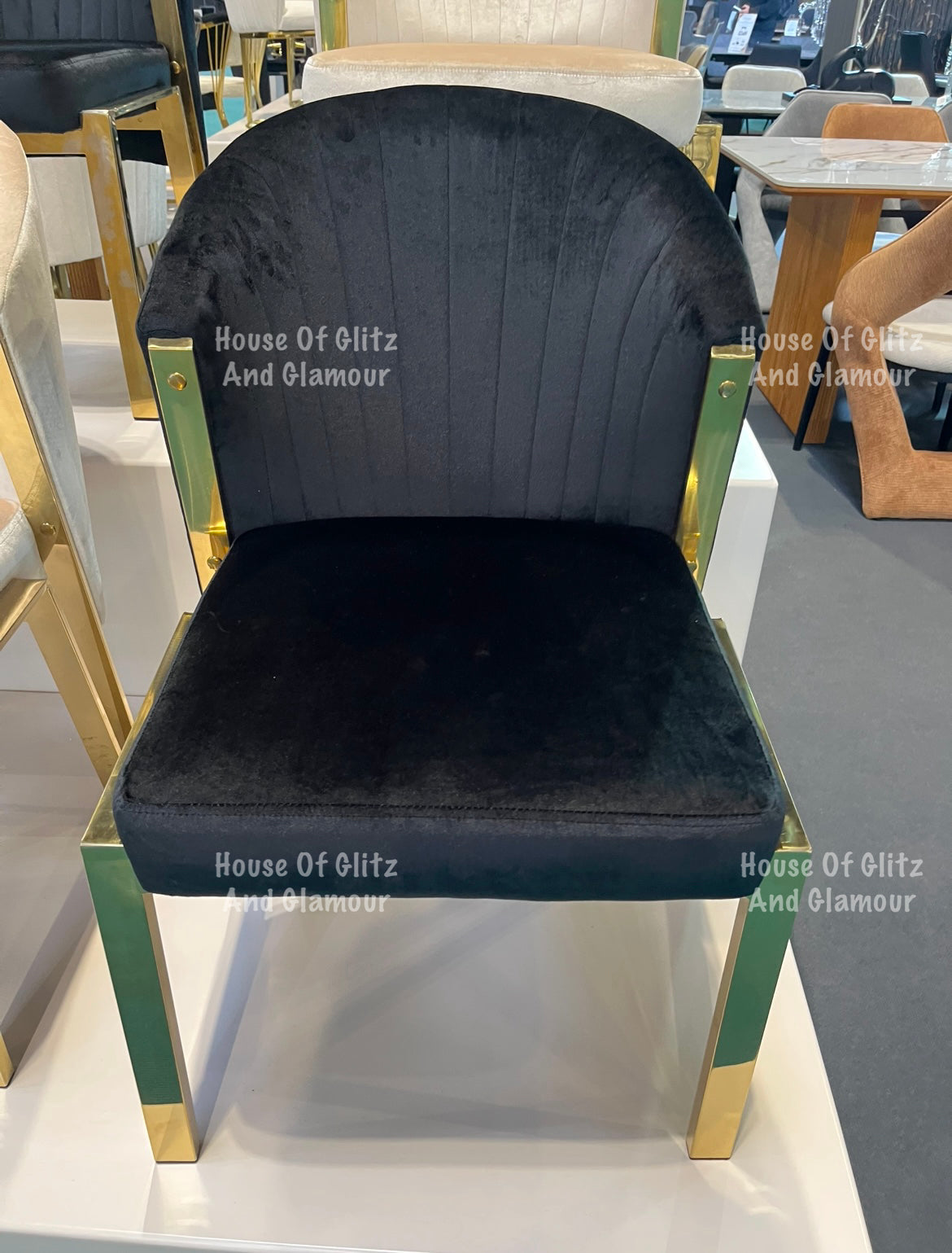 Fabi Black Velvet And Gold Breakfast Stool / Bar Stool
