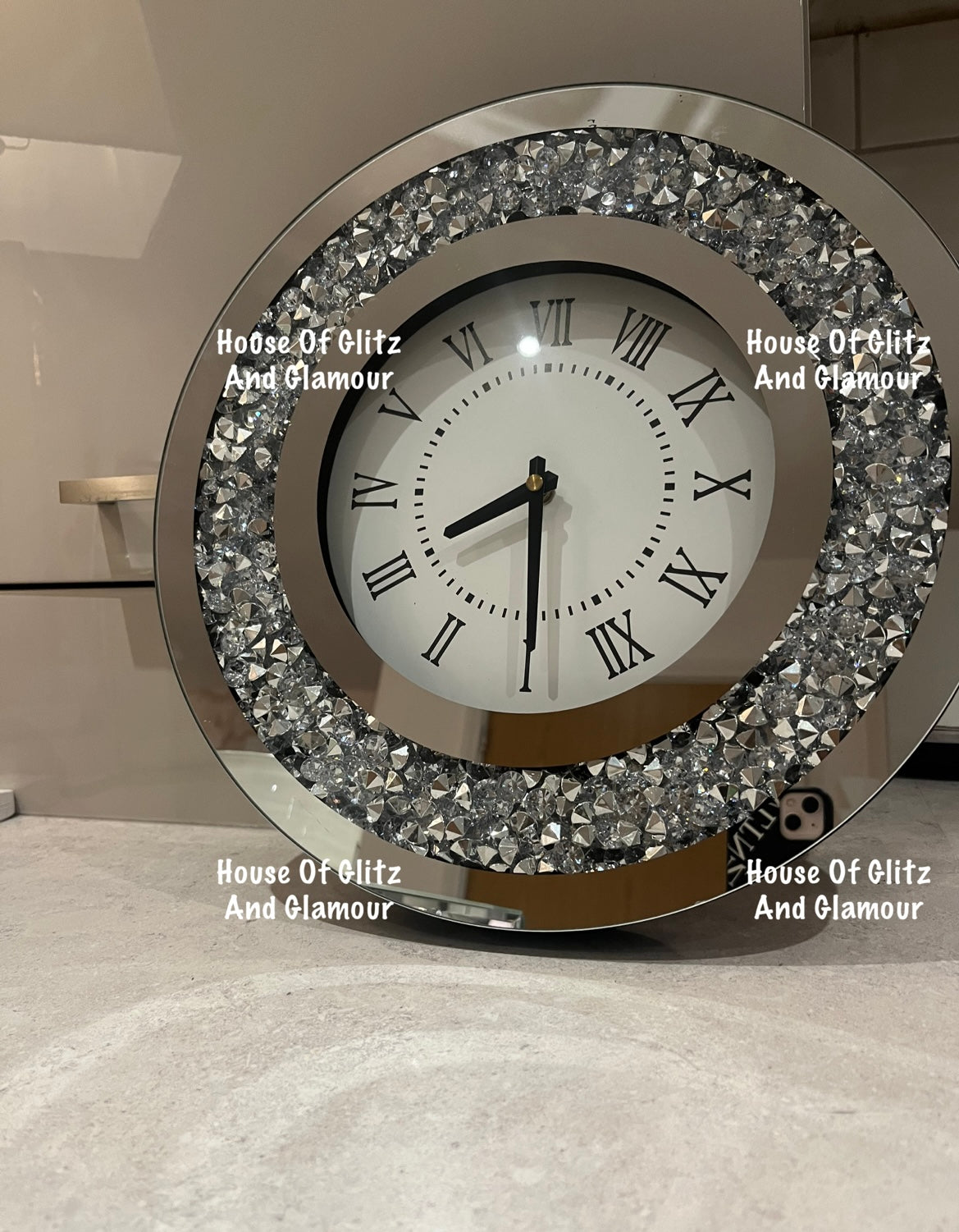 Mirror Crystal Round Clock 35cm