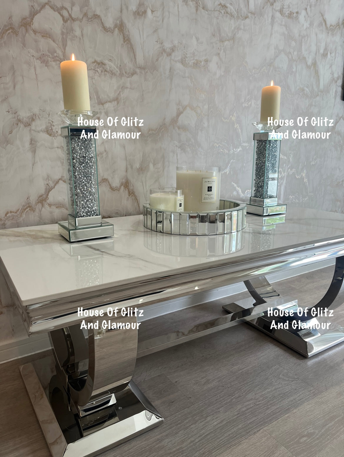 Arianna Kasi Sintered Stone & Stainless Steel Circular Base Coffee Table 120cm x 60cm x 42cm