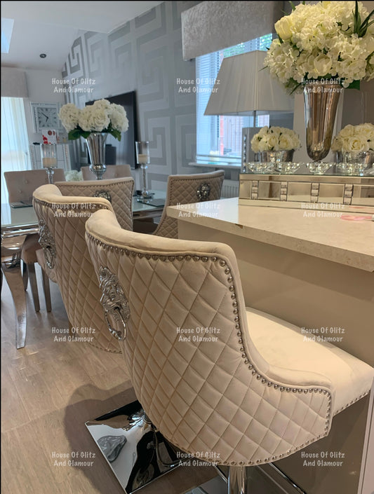 Chelsea Cream Fabric Lion Knocker Bar Stool