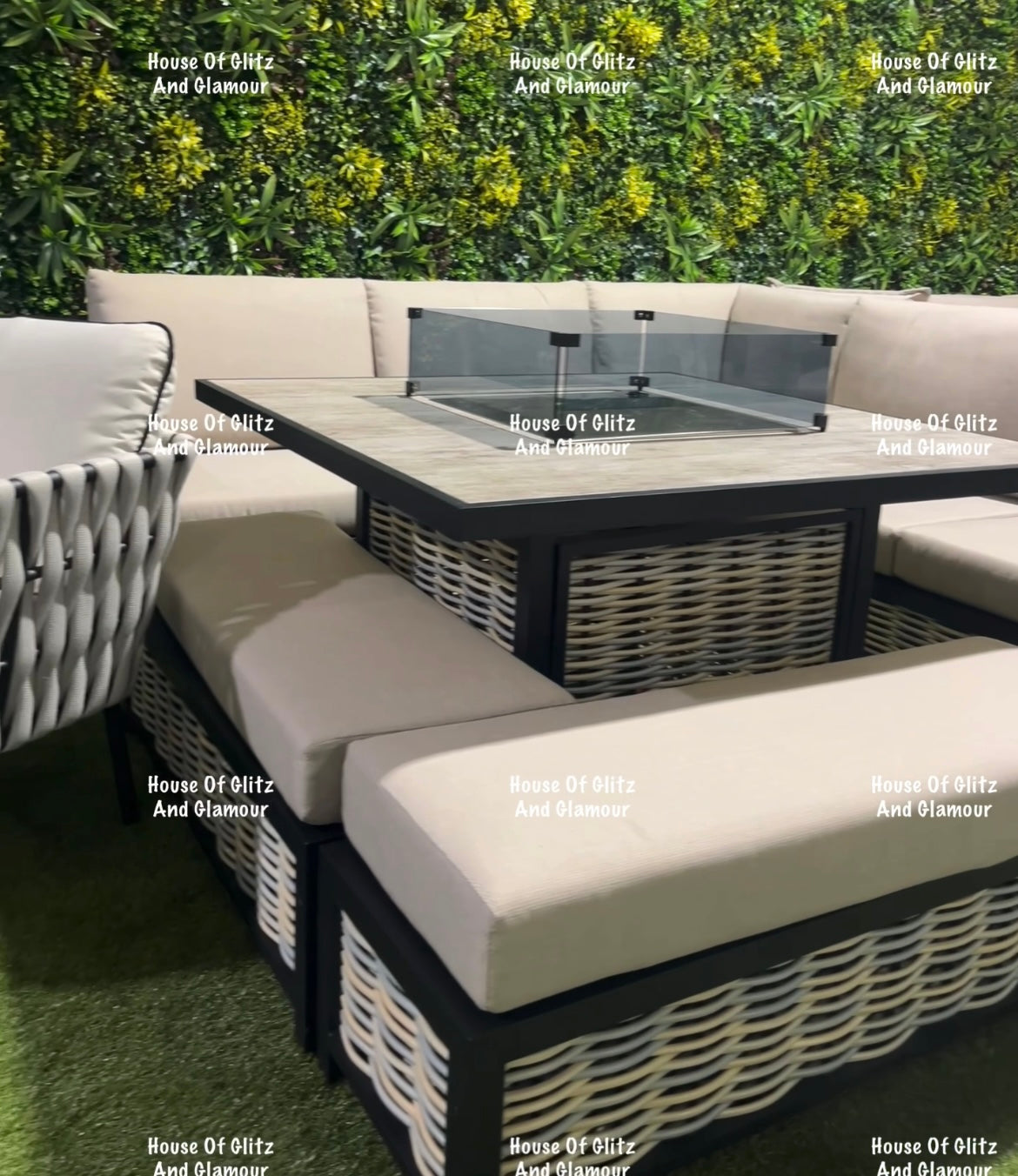 Madason Aluminium 10 Seater Corner Fire Pit Dining Table Set