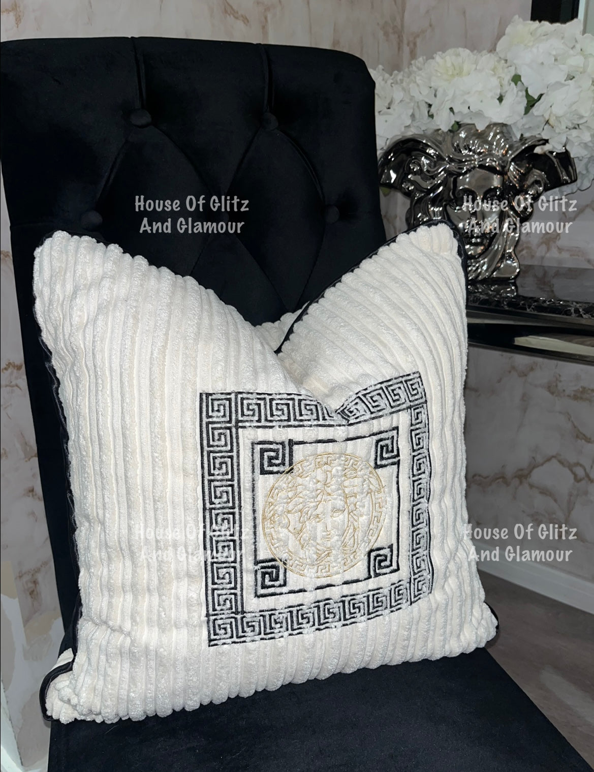 Medusa Cushion in Cream & Black