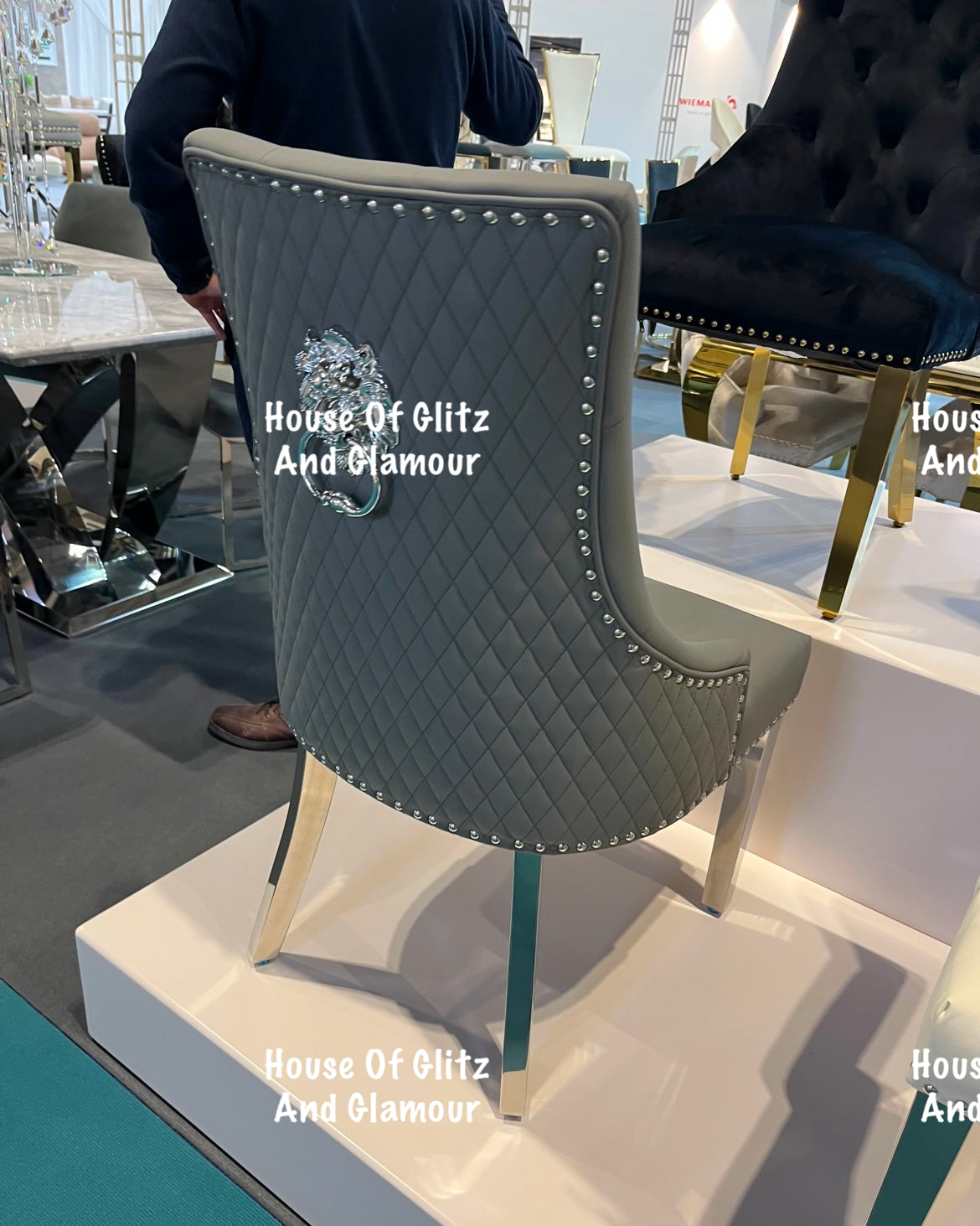 Chelsea Hudson Grey PU Leather Lion knocker Dining Chair