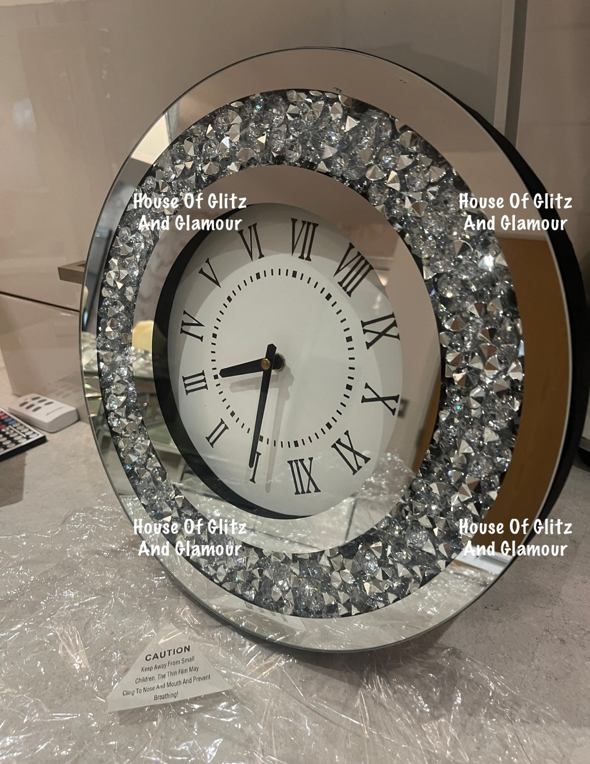 Mirror Crystal Round Clock 35cm