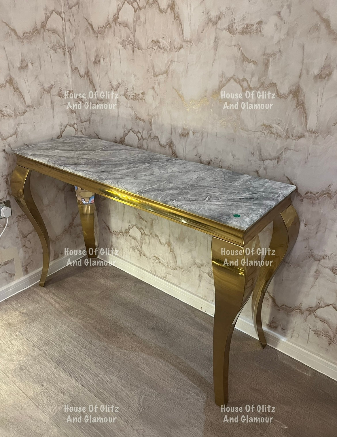 Louis Gold Console Table With Grey Marble Top  120cm x 40cm x 75cm