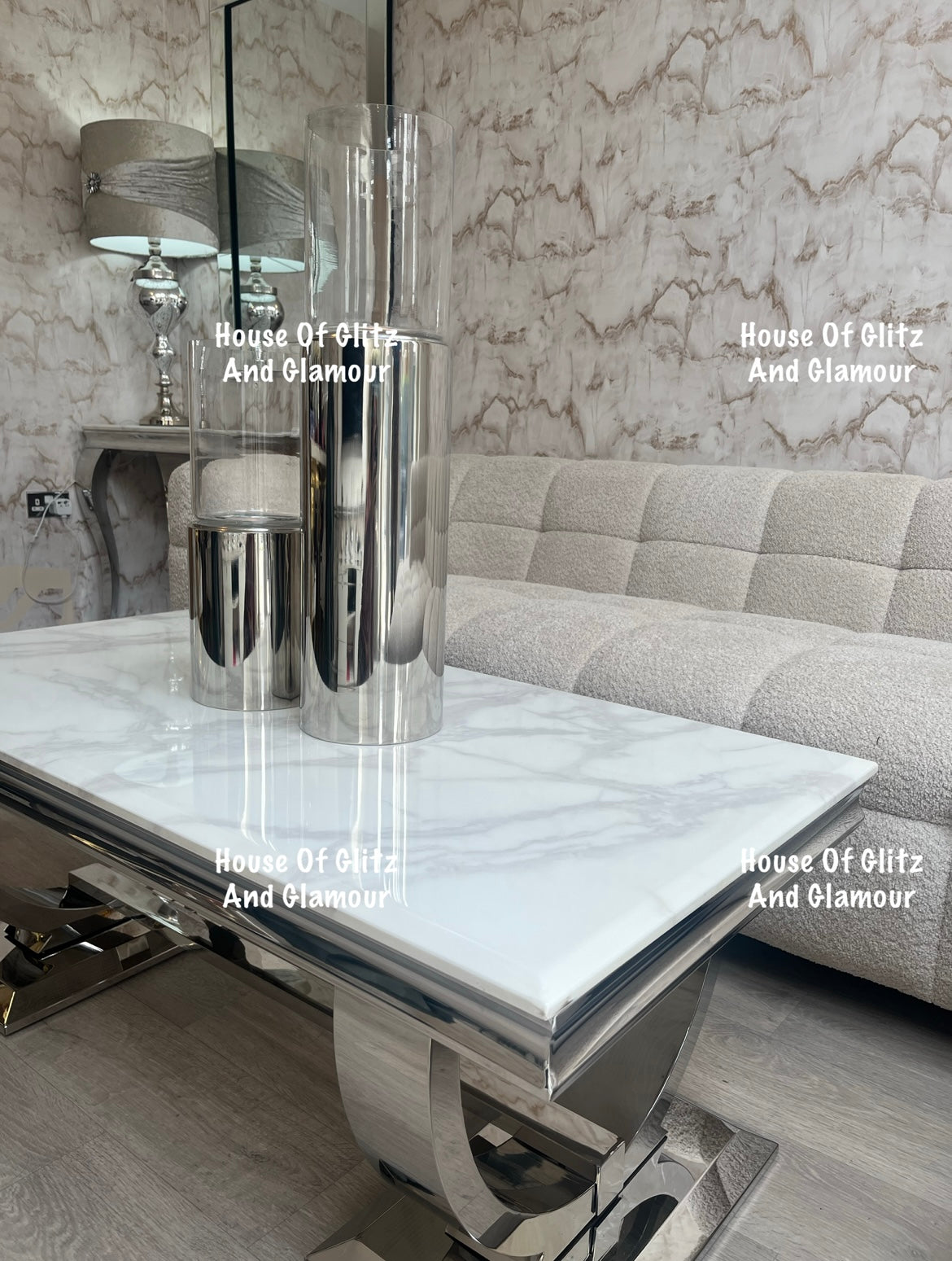Arianna White Marble & Stainless Steel Circular Base Coffee Table 120cm x 60cm x 42cm