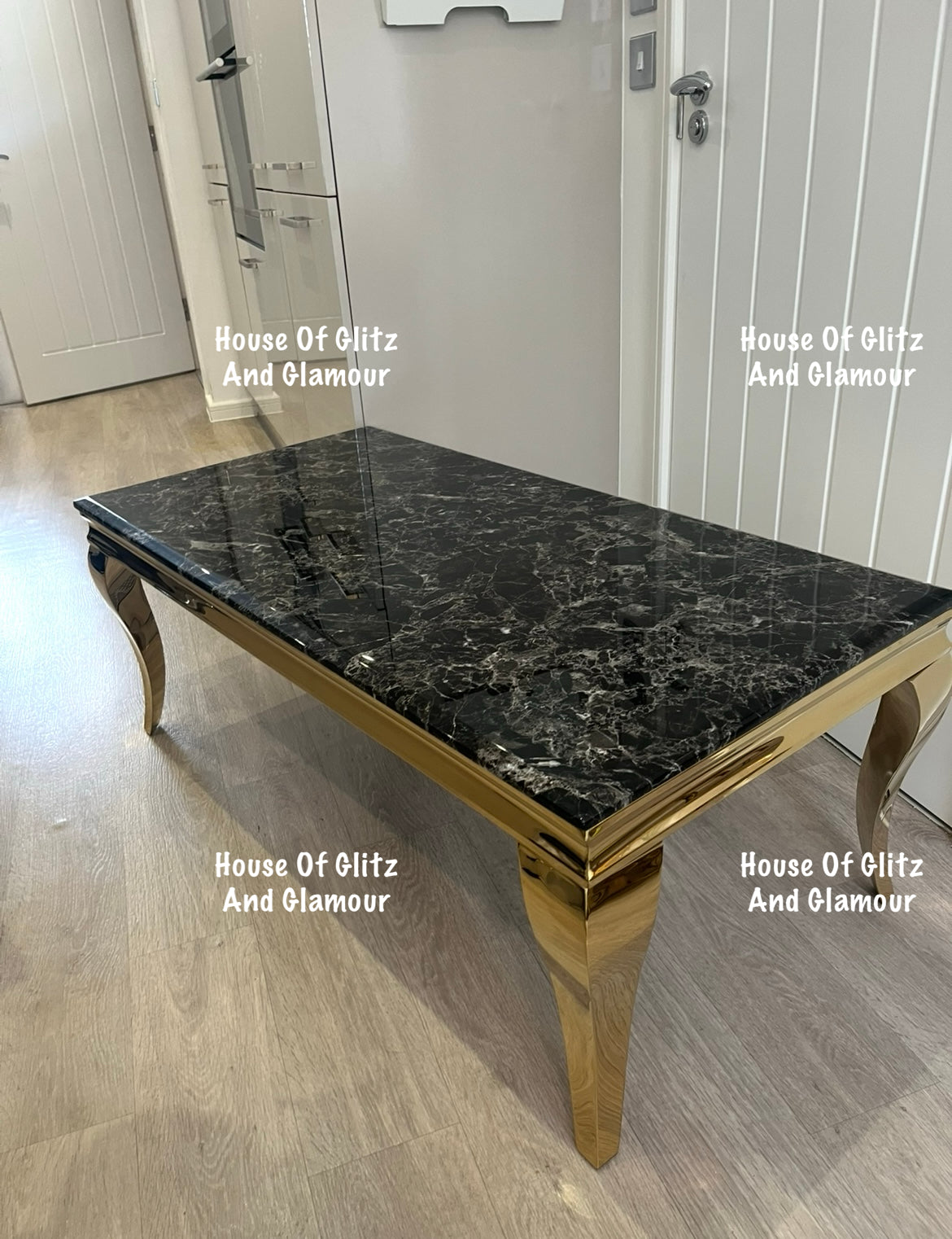 Louis Gold Coffee Table With Black Marble Top  120cm x 60cm x 42cm