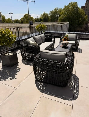 Hanley Black Rattan Large Sofa & 2 Arm Chairs With Coffee Table