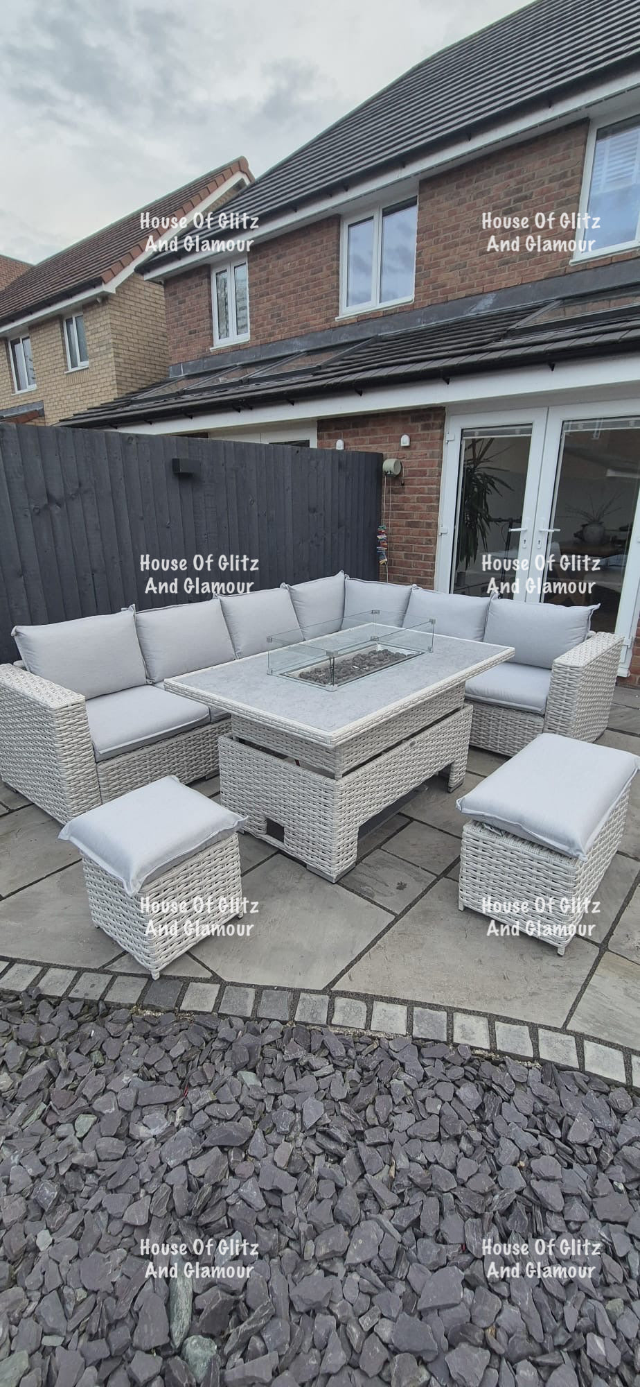 Santiago Grey Rattan 8 Seater Corner Rising Dining Table Set