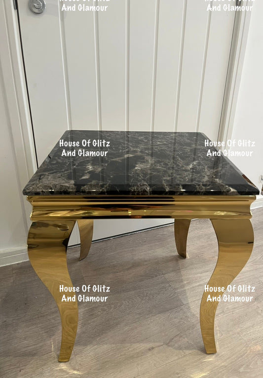 Louis Gold Lamp Table With Black Marble Top 50cm x 50cm