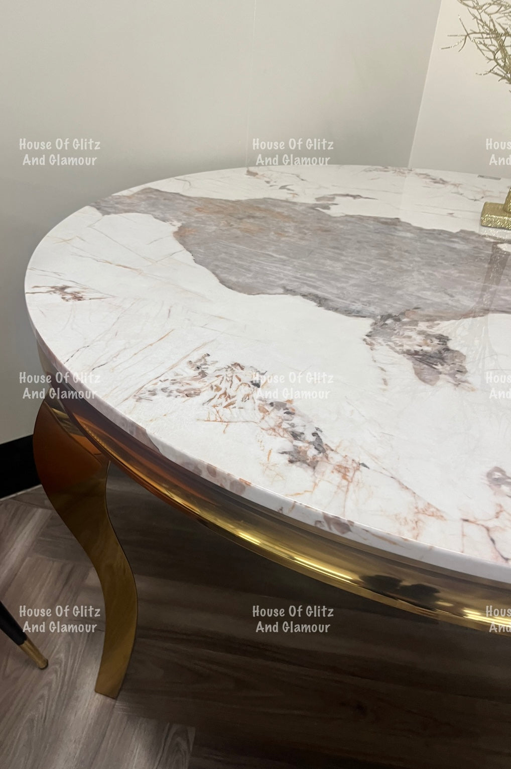 Louis Pandora Dining Table With Gold Legs And Marble Top