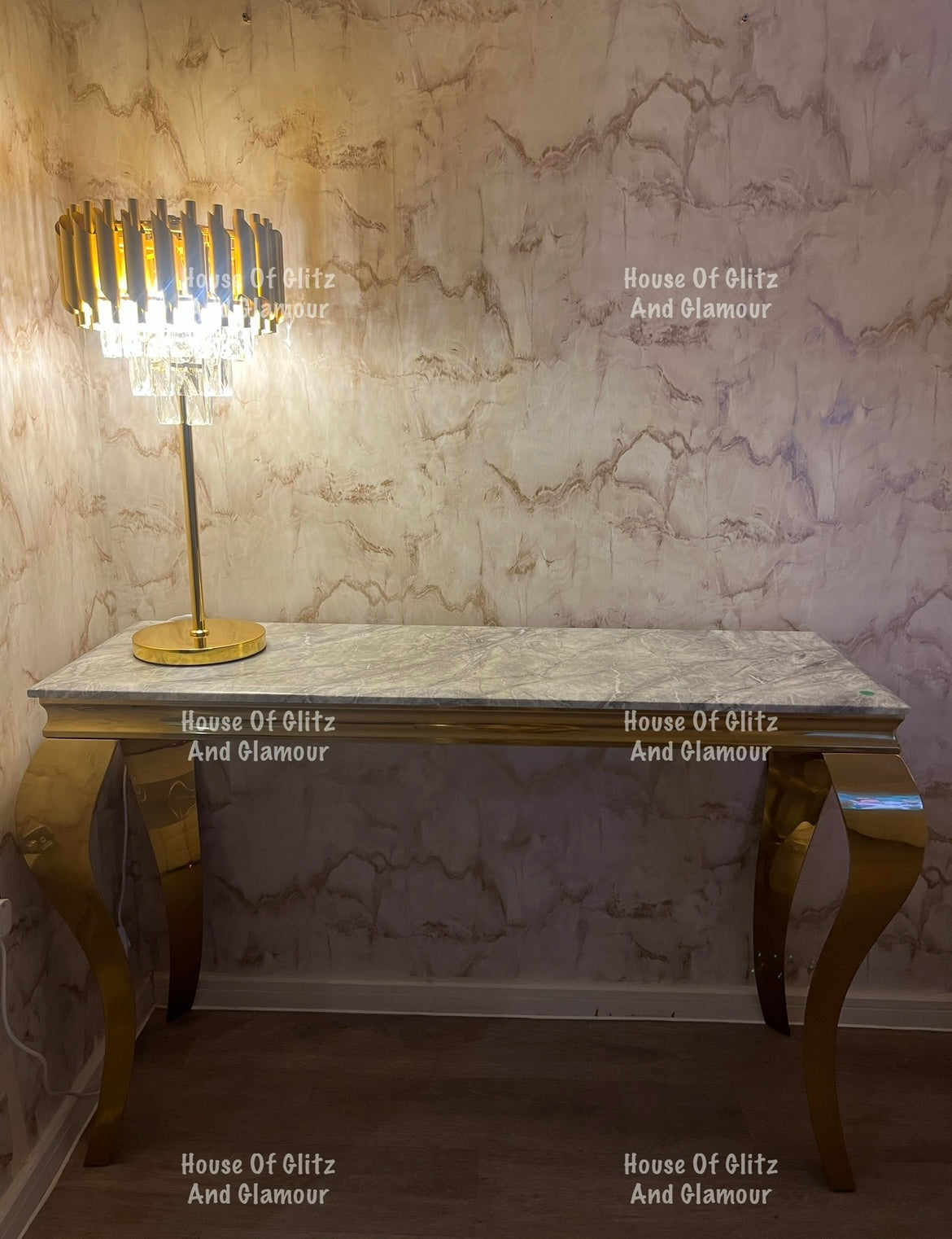 Louis Gold Console Table With Grey Marble Top  120cm x 40cm x 75cm