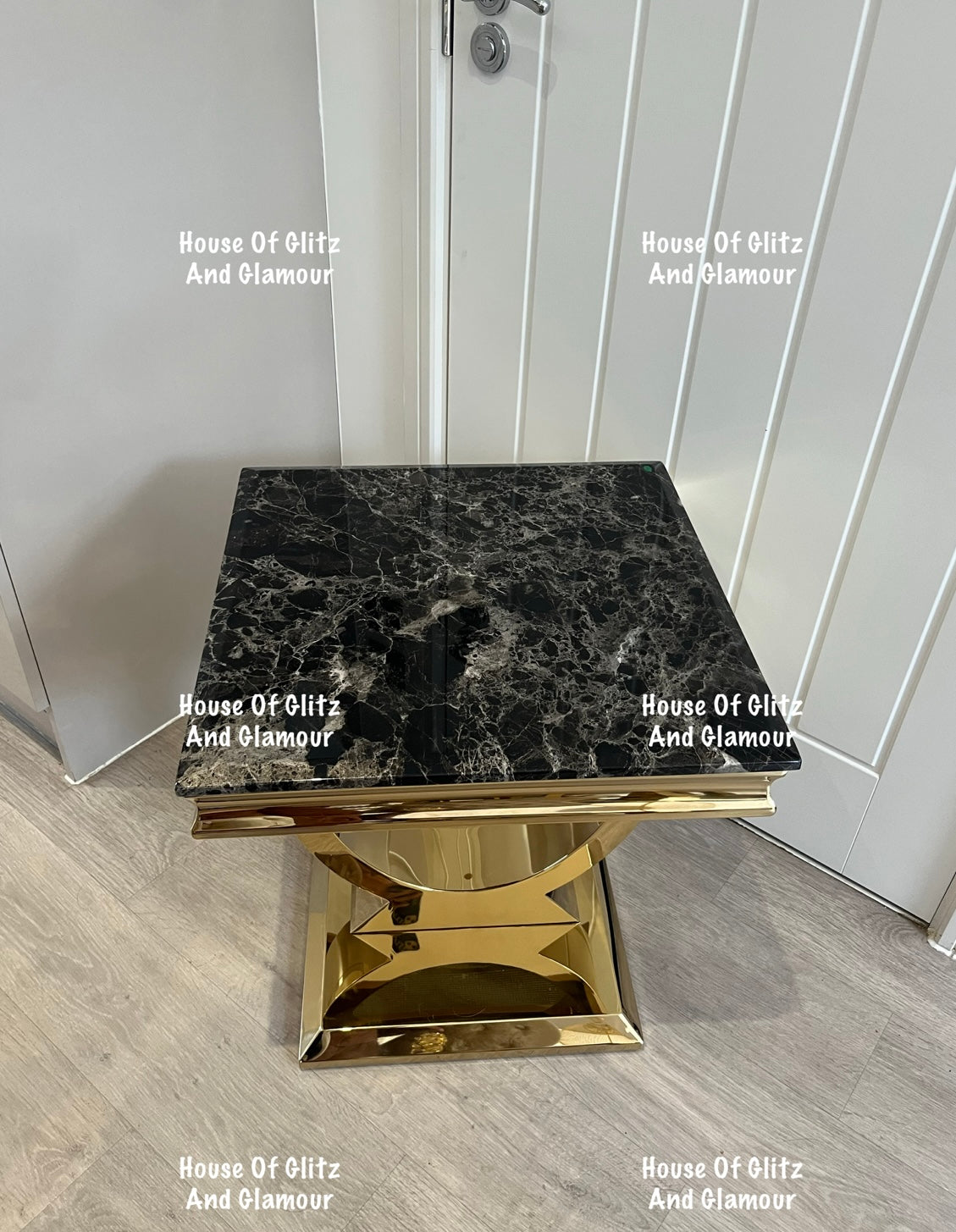 Arianna Black Marble & Gold Circular Lamp / Side Table 50cm x 50cm
