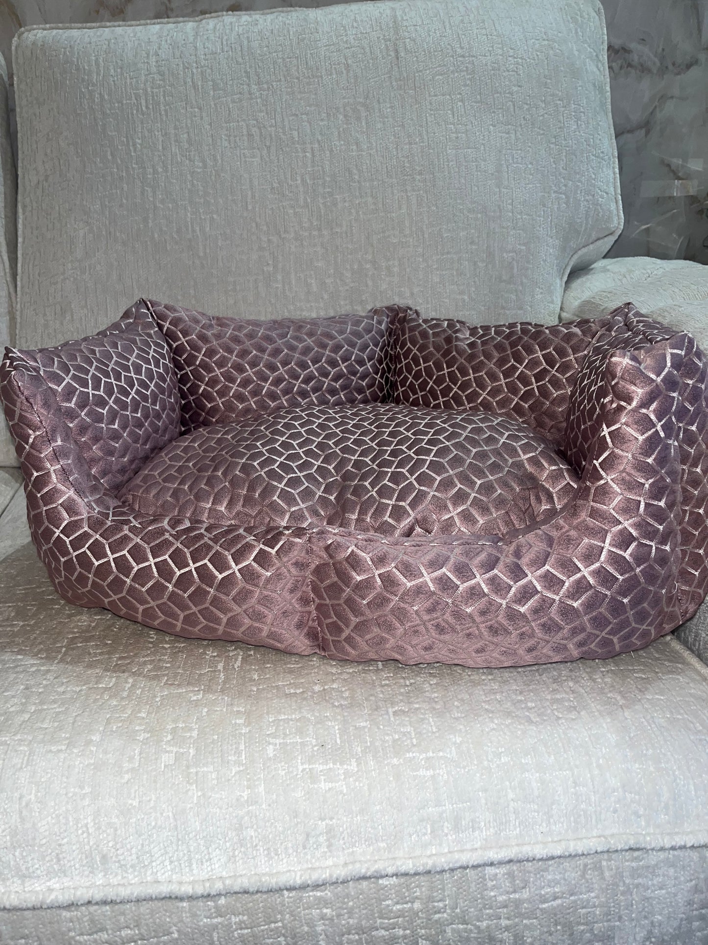 Dusky Pink & Silver Dog Bed