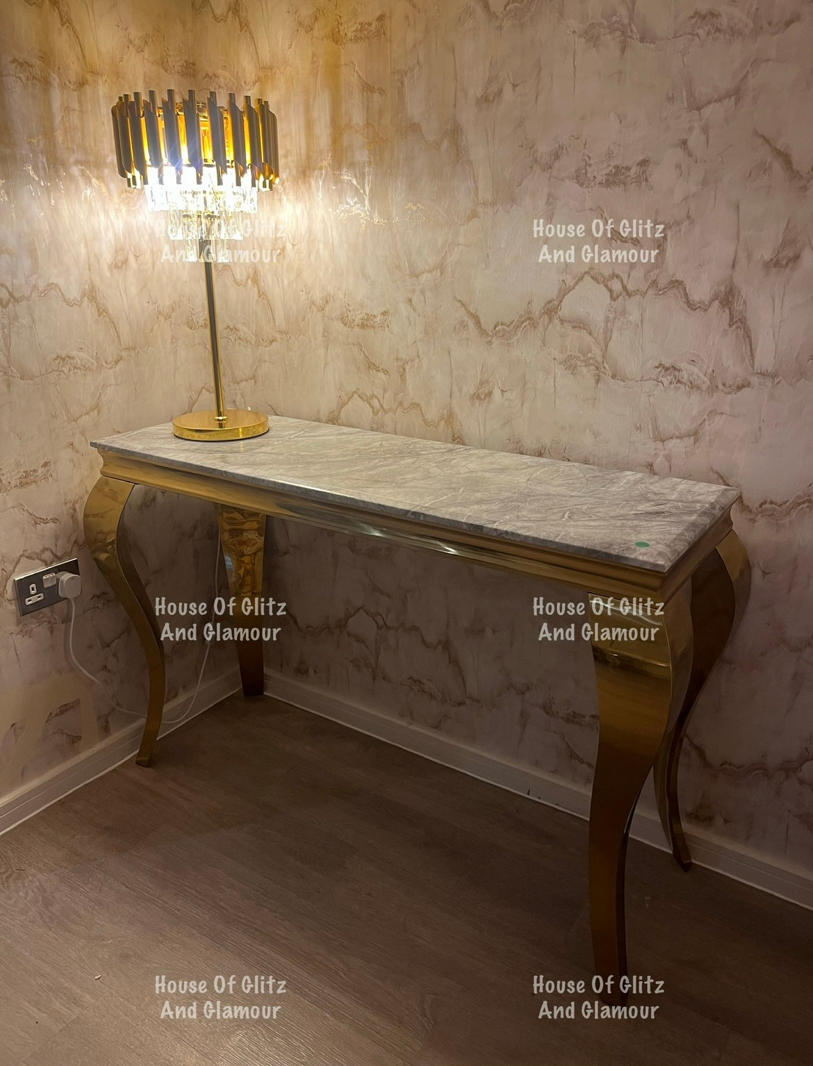 Louis Gold Console Table With Grey Marble Top  120cm x 40cm x 75cm