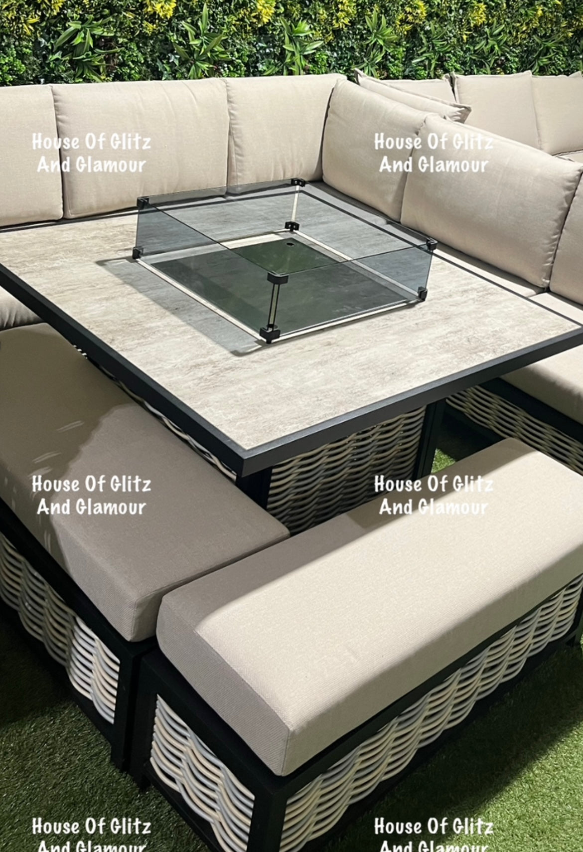 Madason Aluminium 10 Seater Corner Fire Pit Dining Table Set