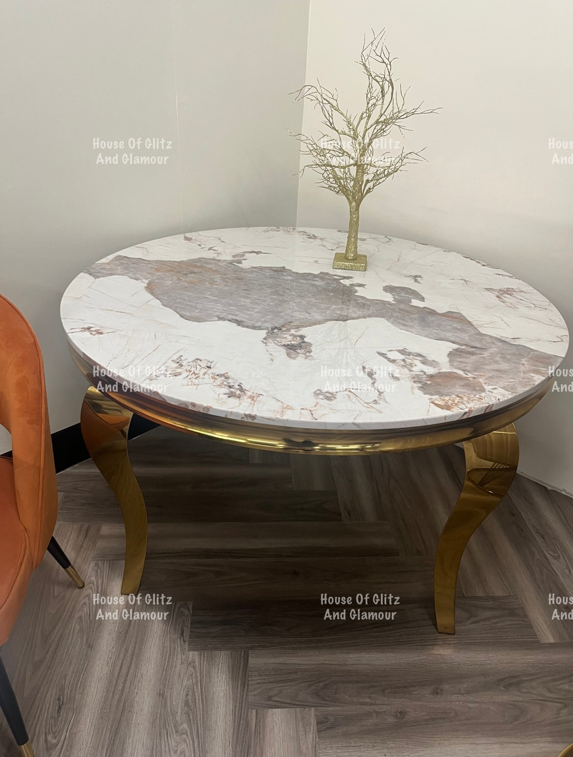 Louis Pandora Dining Table With Gold Legs And Marble Top