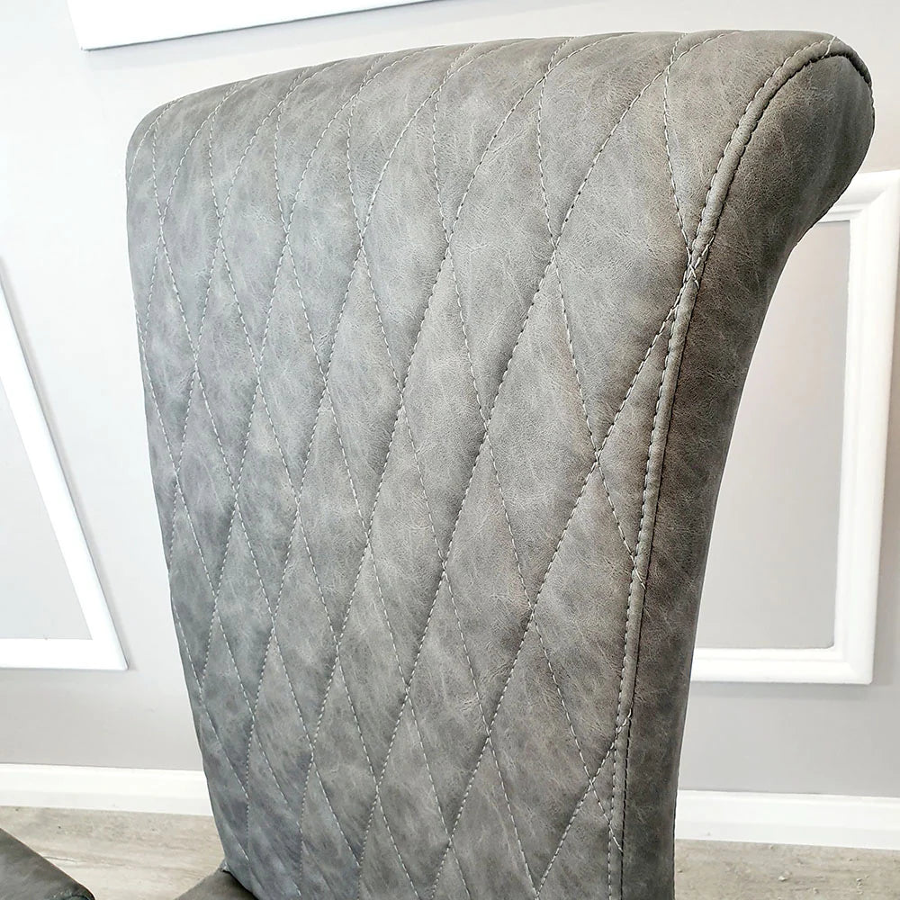 Lia Grey High Back Leather Cross Stitch Dining Chair