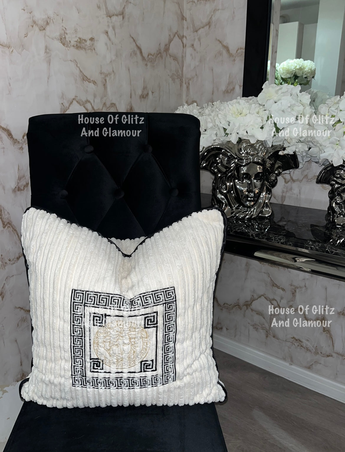 Medusa Cushion in Cream & Black