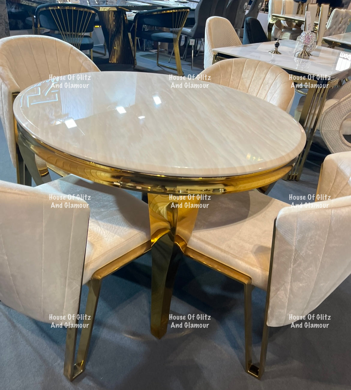 Fabi Cream Velvet And Gold Breakfast Stool / Bar Stool