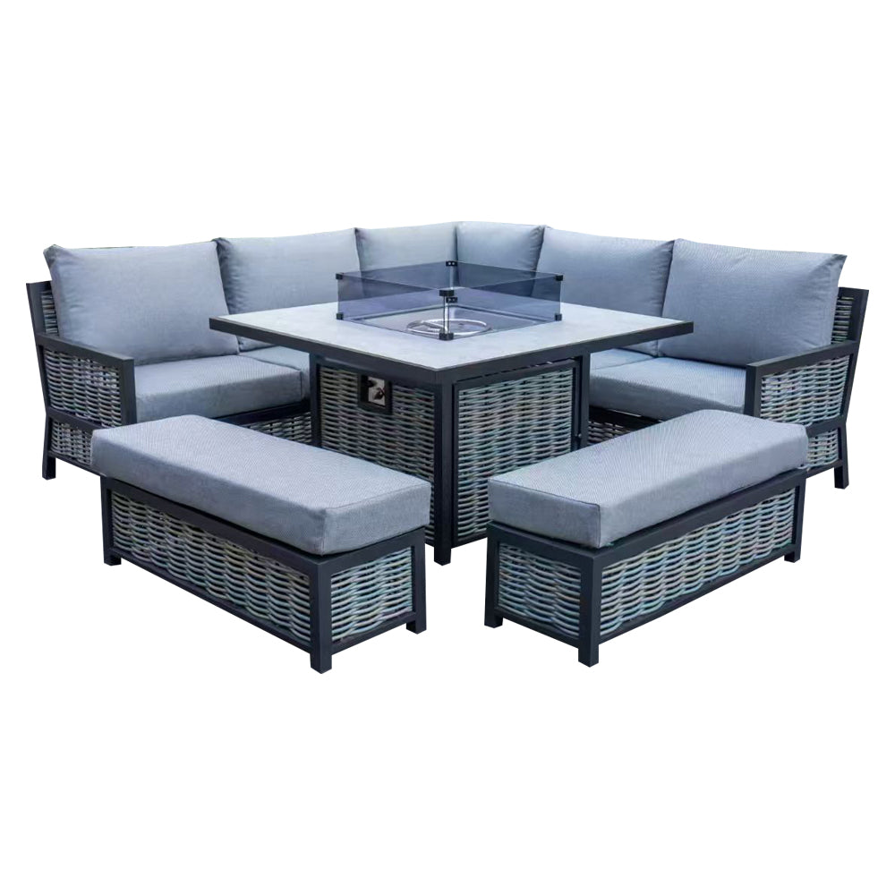 Madason Aluminium 10 Seater Corner Fire Pit Dining Table Set